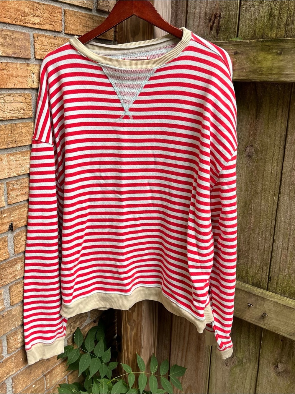 We The Free Red and White Striped Sweatshirt with Cream Trim